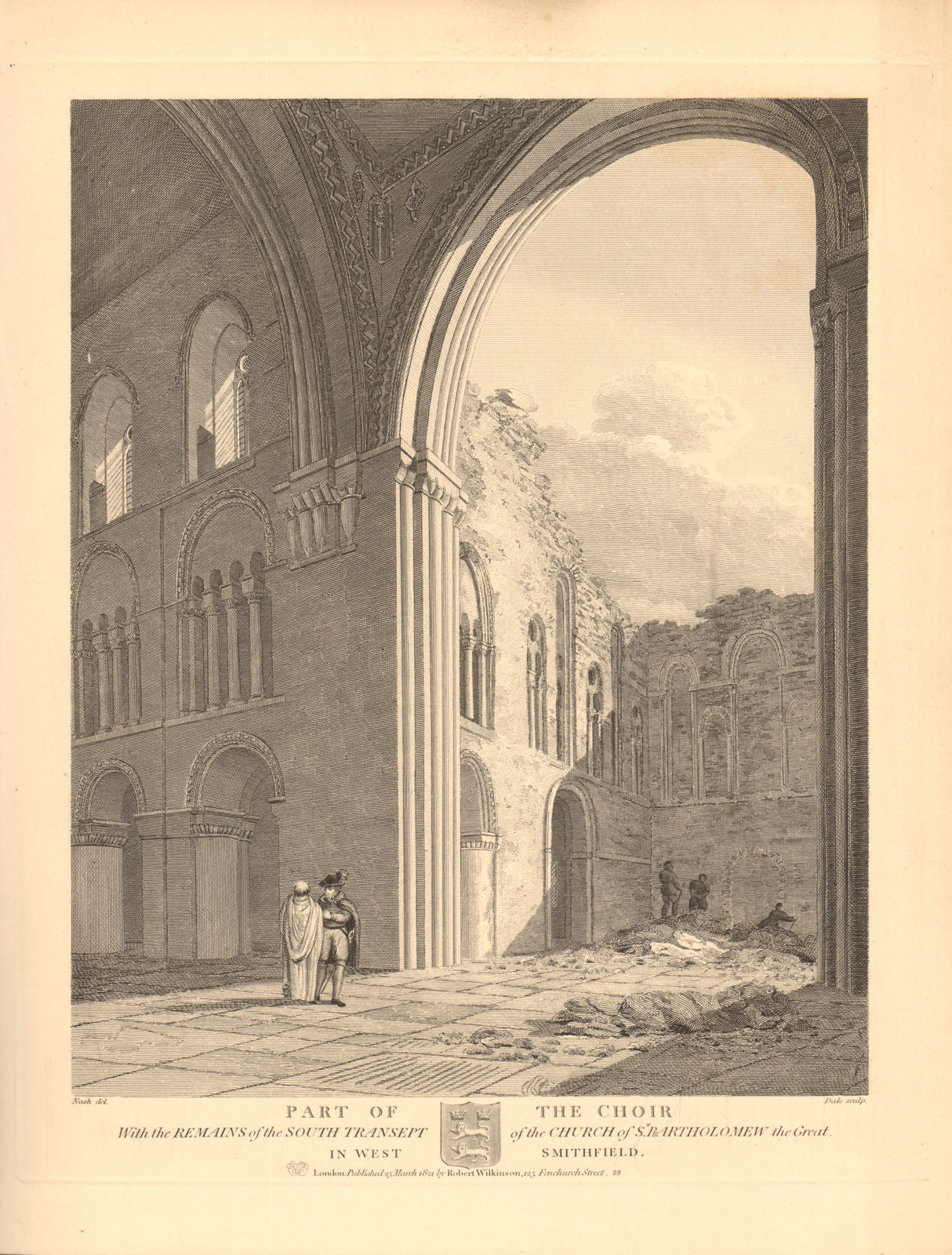 ST BARTHOLOMEW THE GREAT, West Smithfield. Choir & south transept 1834 print